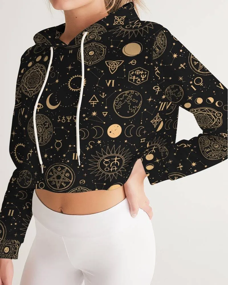 Black And Sand Celestial Women's Cropped Hoodie