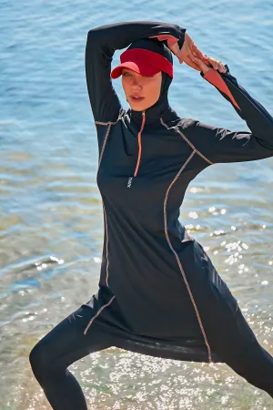 Black Performance 4-Piece Lycra Full-Coverage Modest Burkini Swimwear