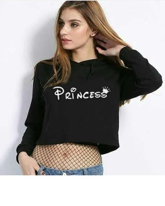 BLACK PRINCESS CROPPED HOODIE FOR WOMEN 577
