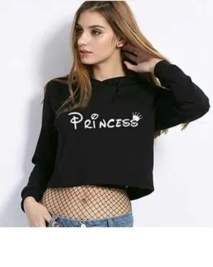 BLACK PRINCESS CROPPED HOODIE FOR WOMEN 577