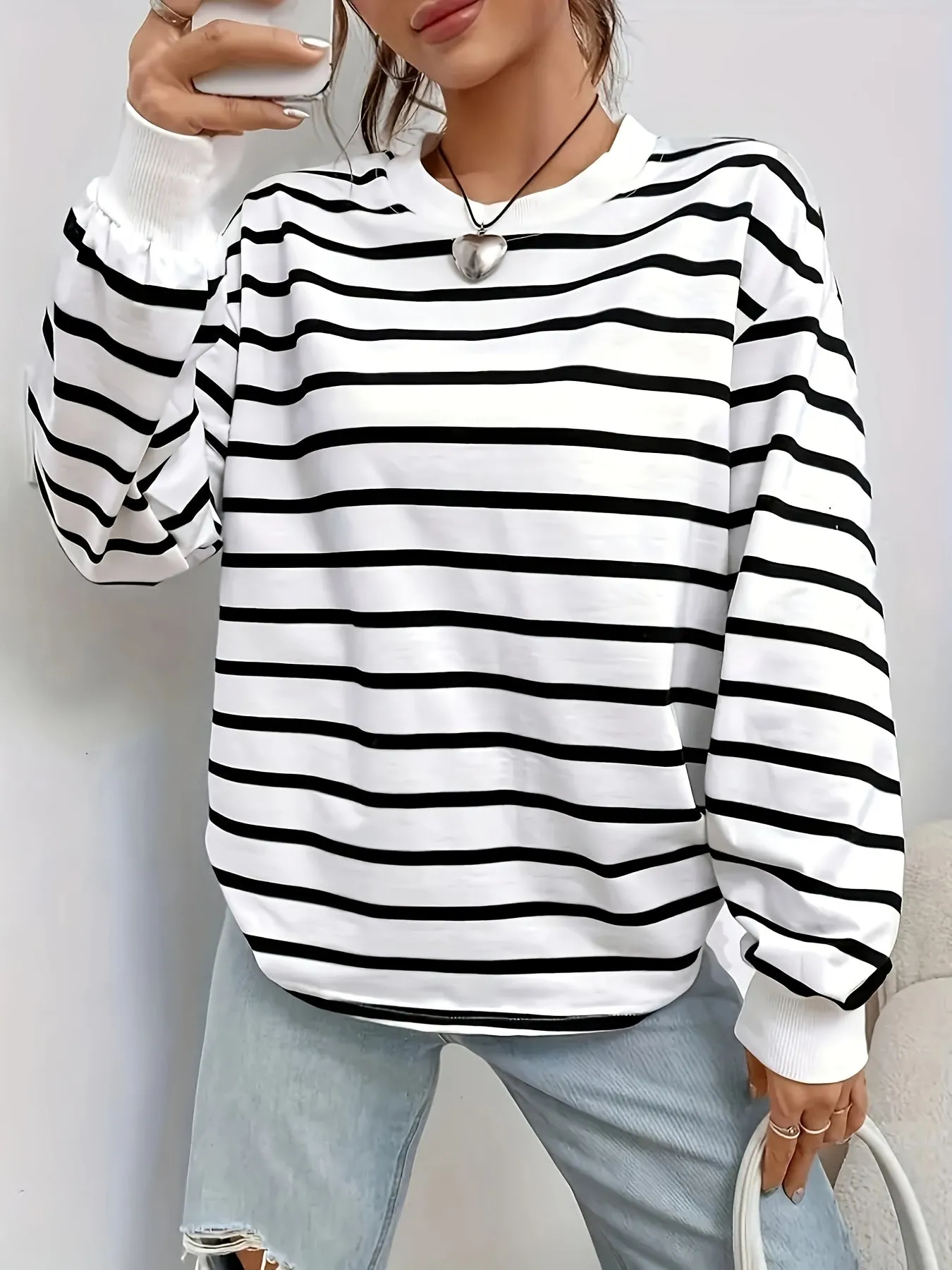 Black Relaxed Striper Sweatshirt