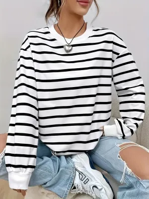 Black Relaxed Striper Sweatshirt
