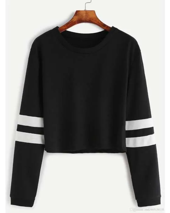 BLACK STRIP ON ARM CROPPED SWEATSHIRT FOR womens