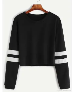 BLACK STRIP ON ARM CROPPED SWEATSHIRT FOR womens