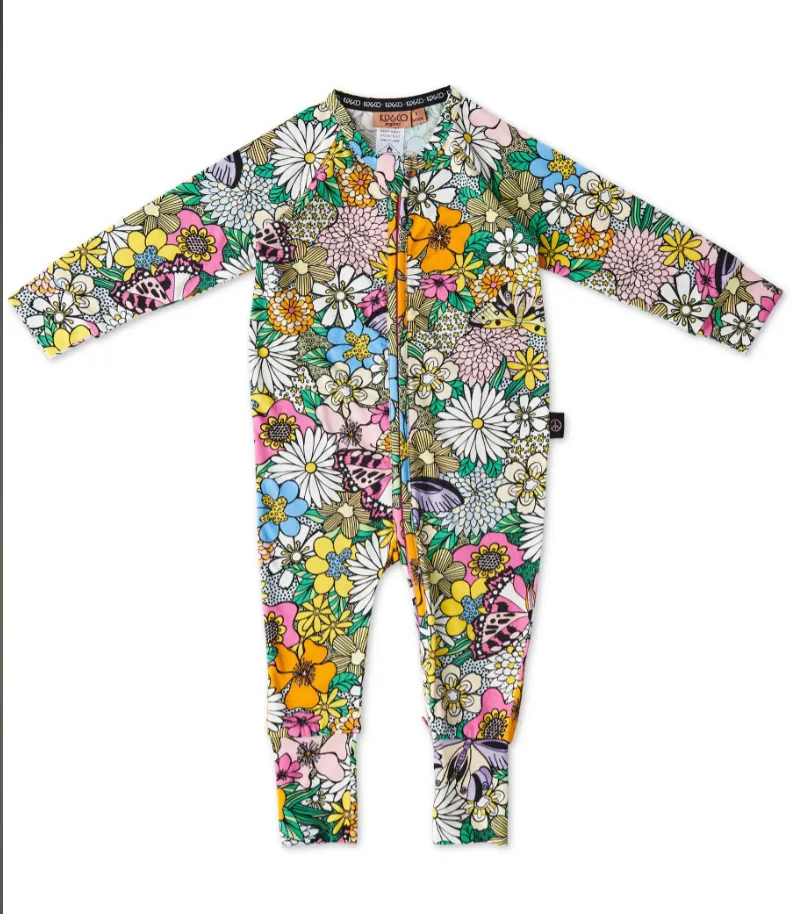 Bliss Floral Organic LS Zip Romper
