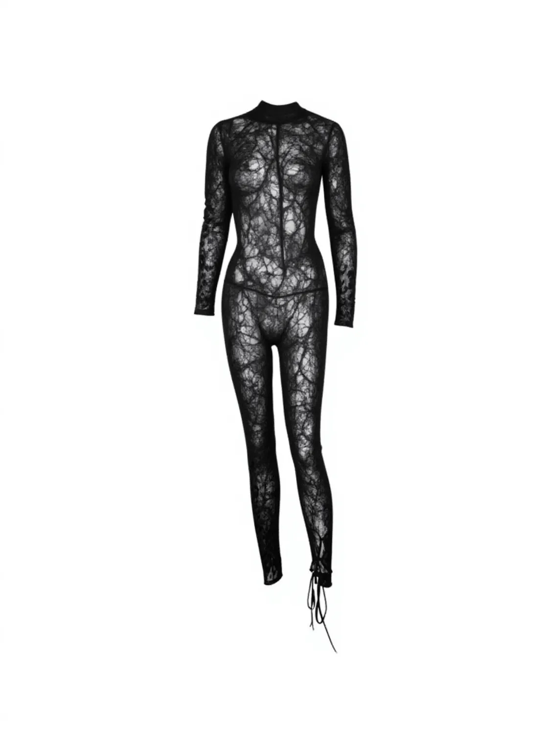 Bopo Lace Up Leopard Printed Mesh Jumpsuit