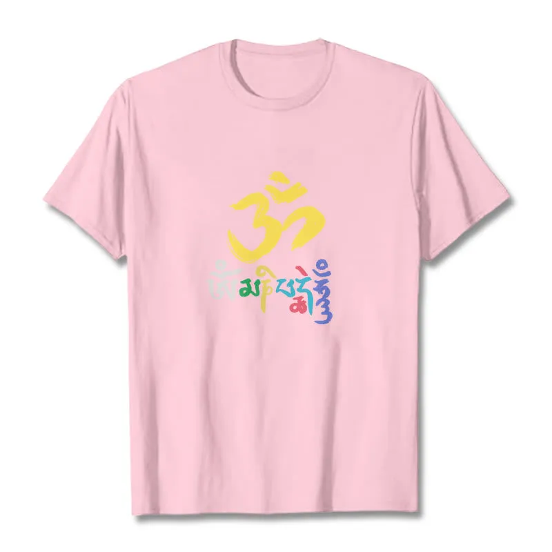 Buddha Stones Colorful Om Mani Padme Hum Cotton Tee T-shirt