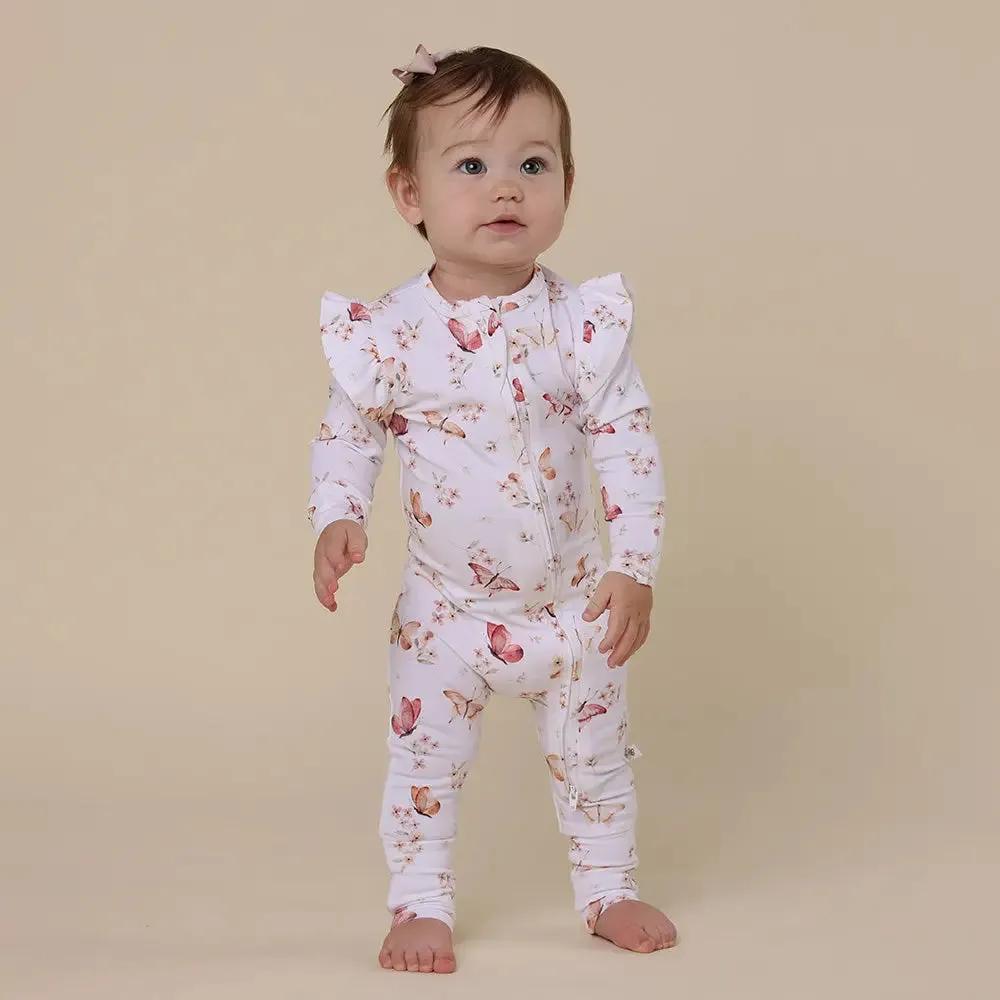 Butterfly Organic Snugglesuit Convertible Romper with Frill