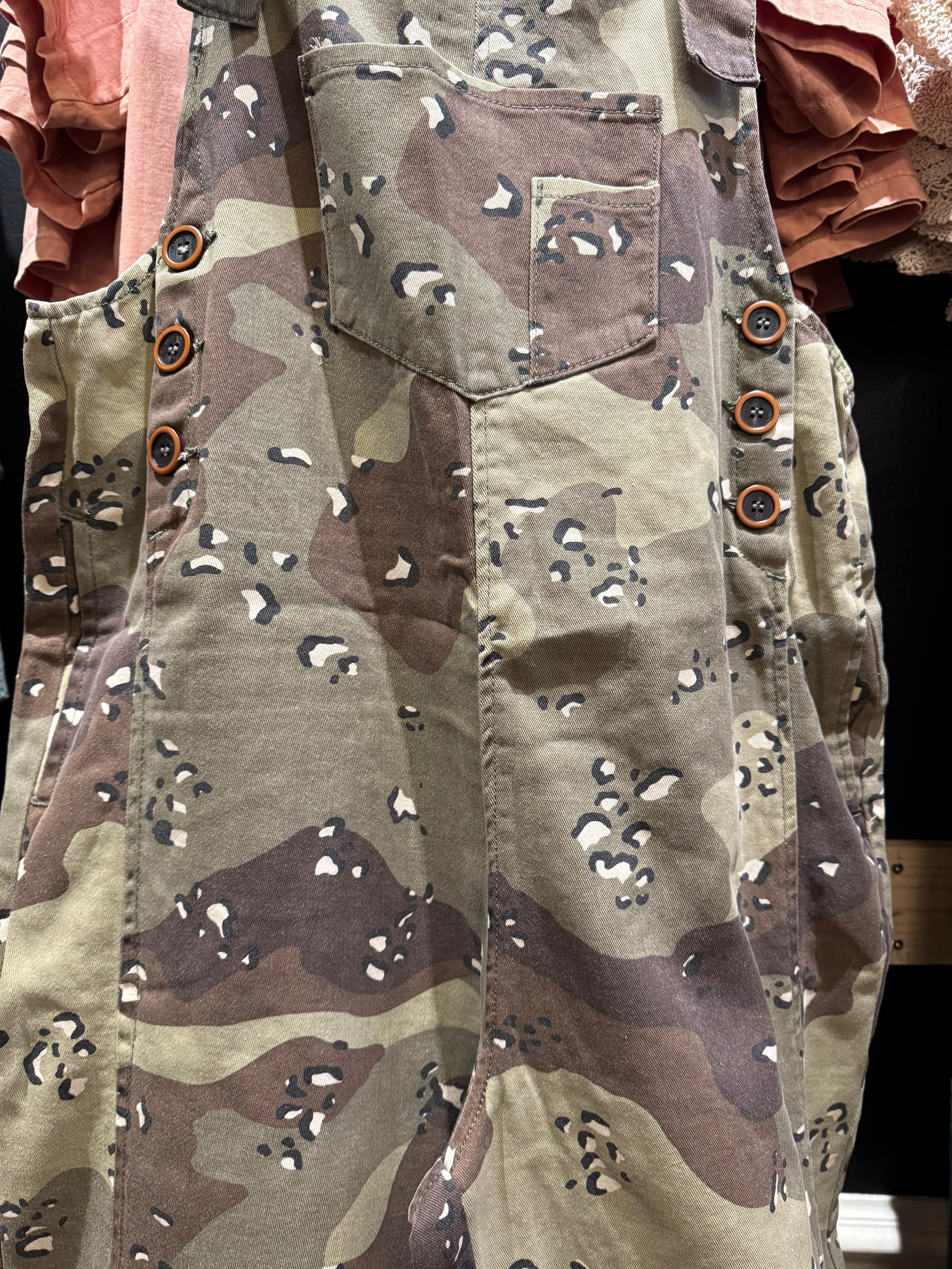 Camo Print Twill Overalls