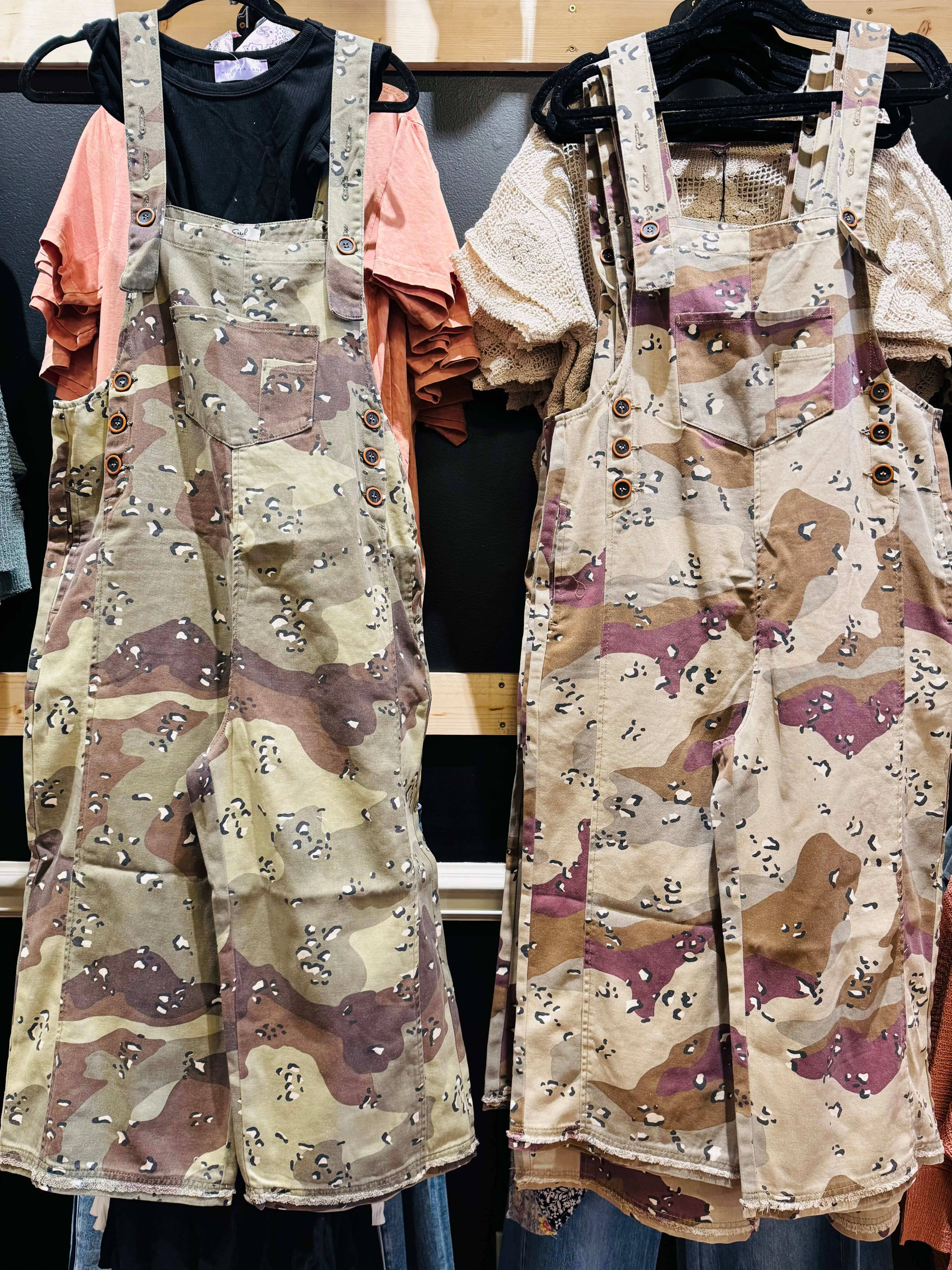 Camo Print Twill Overalls