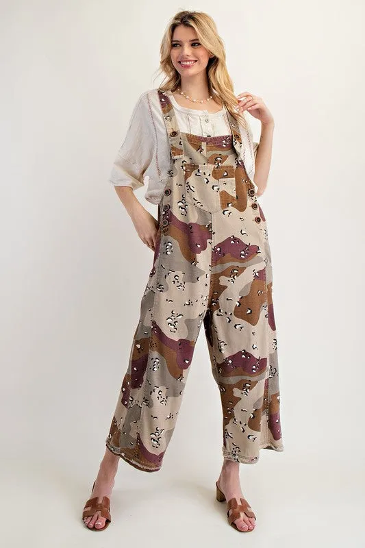 Camo Print Twill Overalls