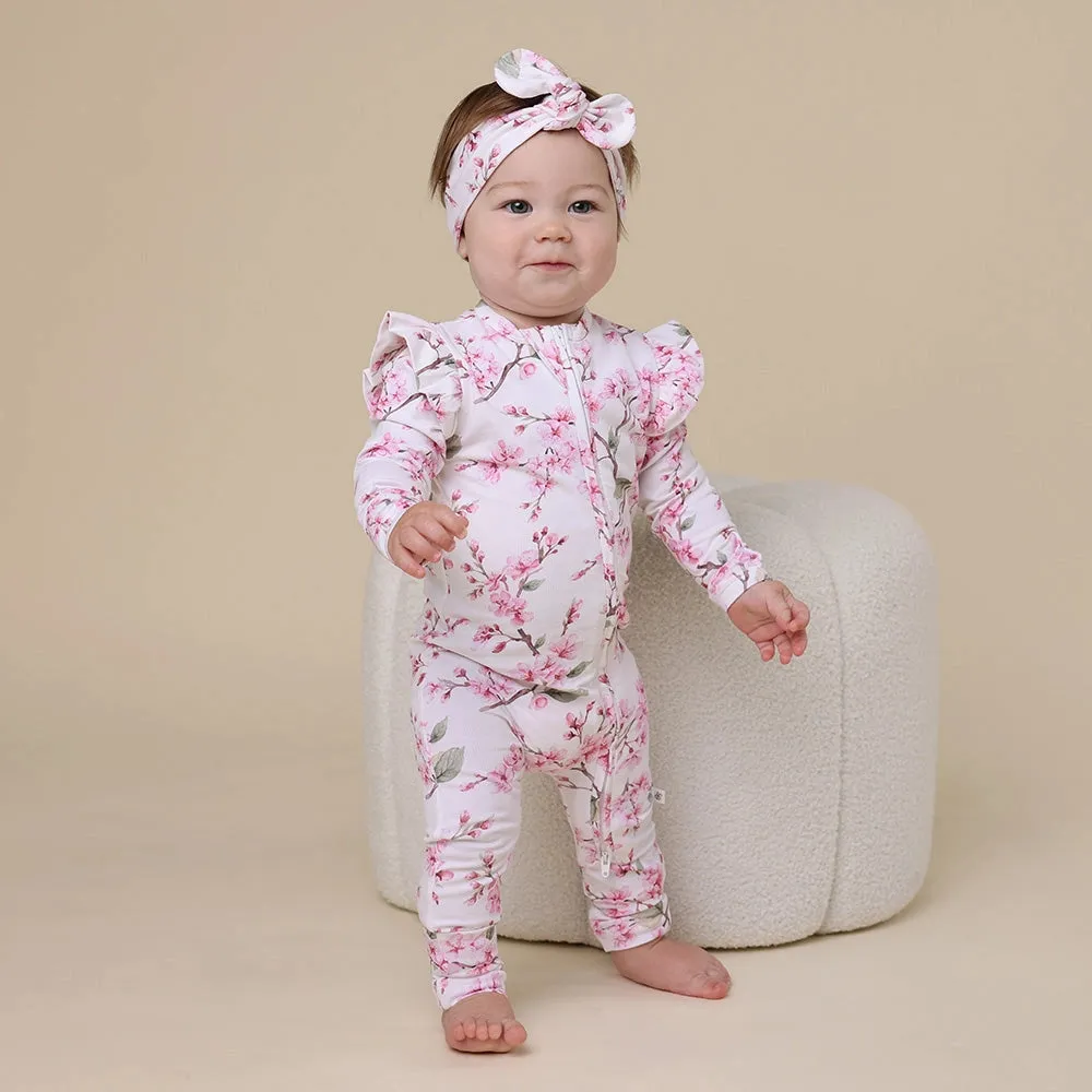 Cherry Blossom Organic Snugglesuit Convertible Romper with Frill
