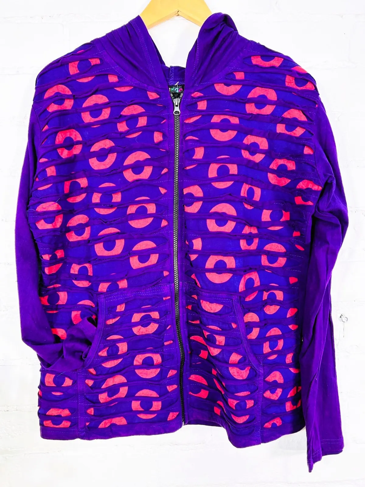 Circle Print Zip Hood Top