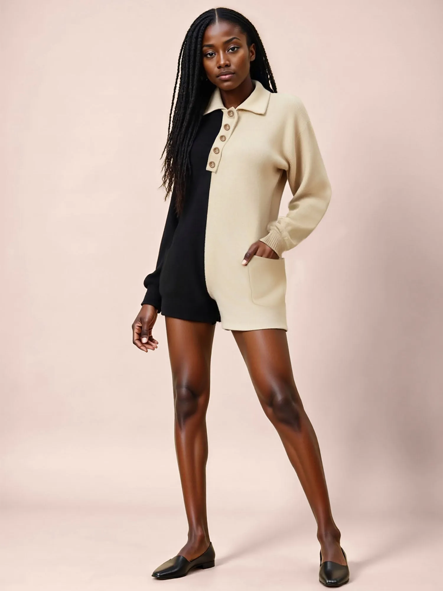 Colorblock Button Down Sweater Romper