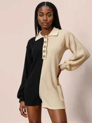Colorblock Button Down Sweater Romper