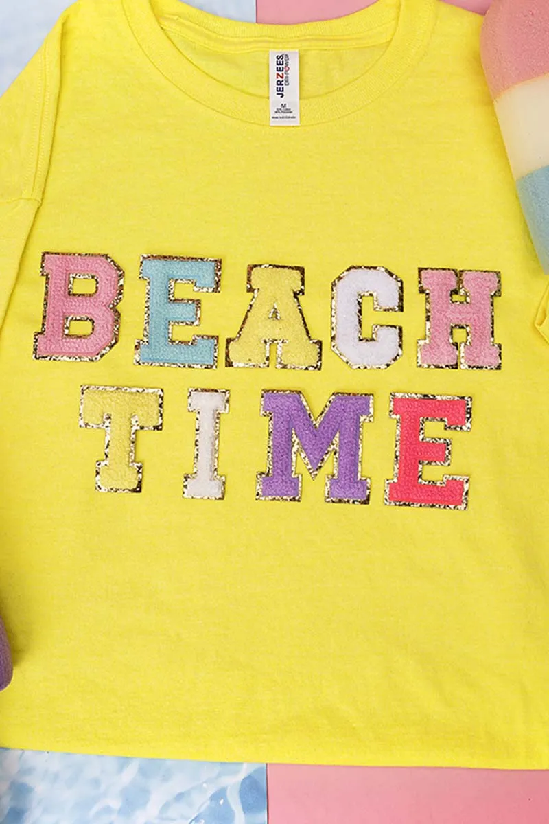 Colorful Beach Time Chenille Patch Dri-Power 50/50 Tee
