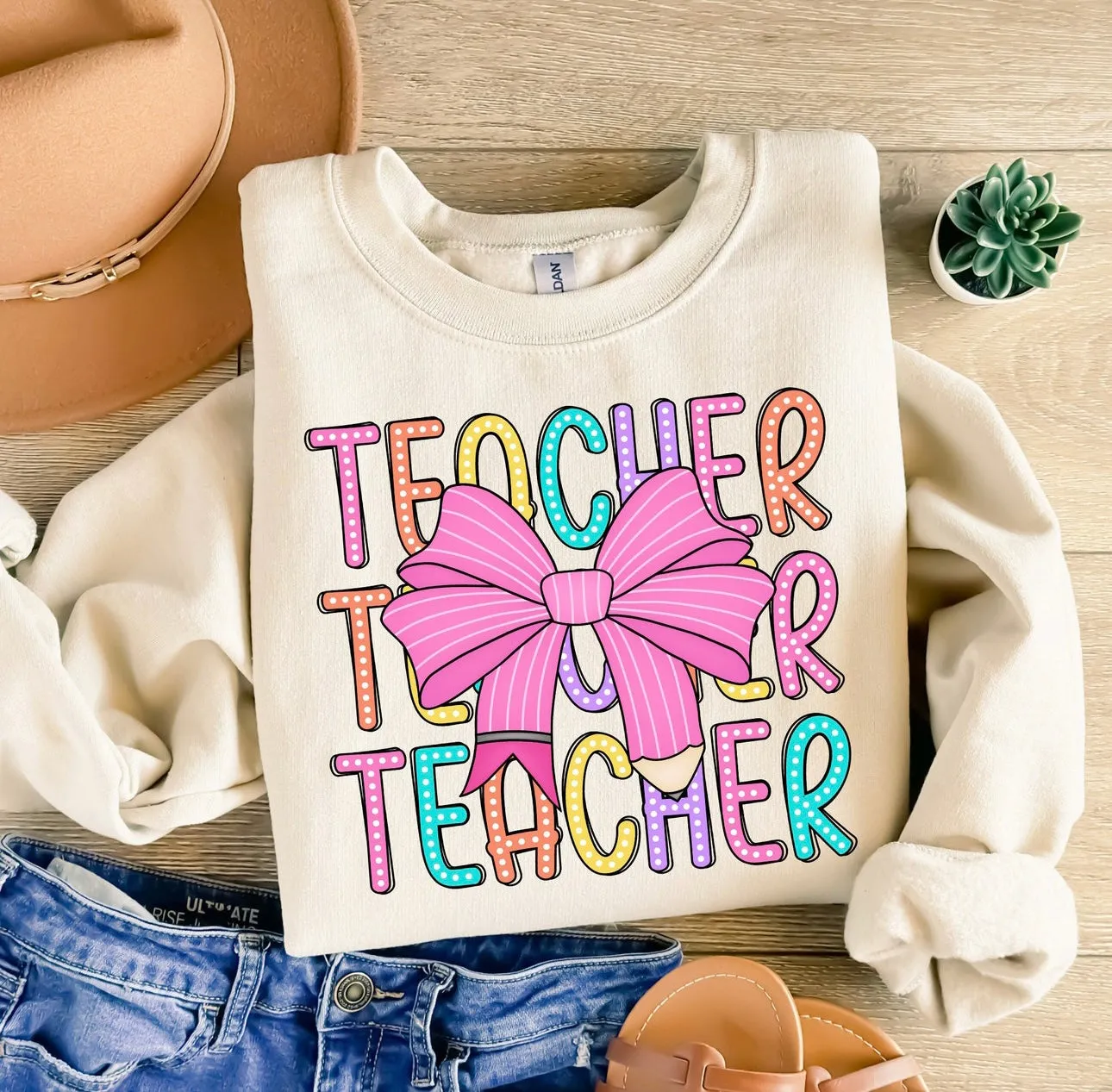 Colorful Bow Teacher Sweatshirt