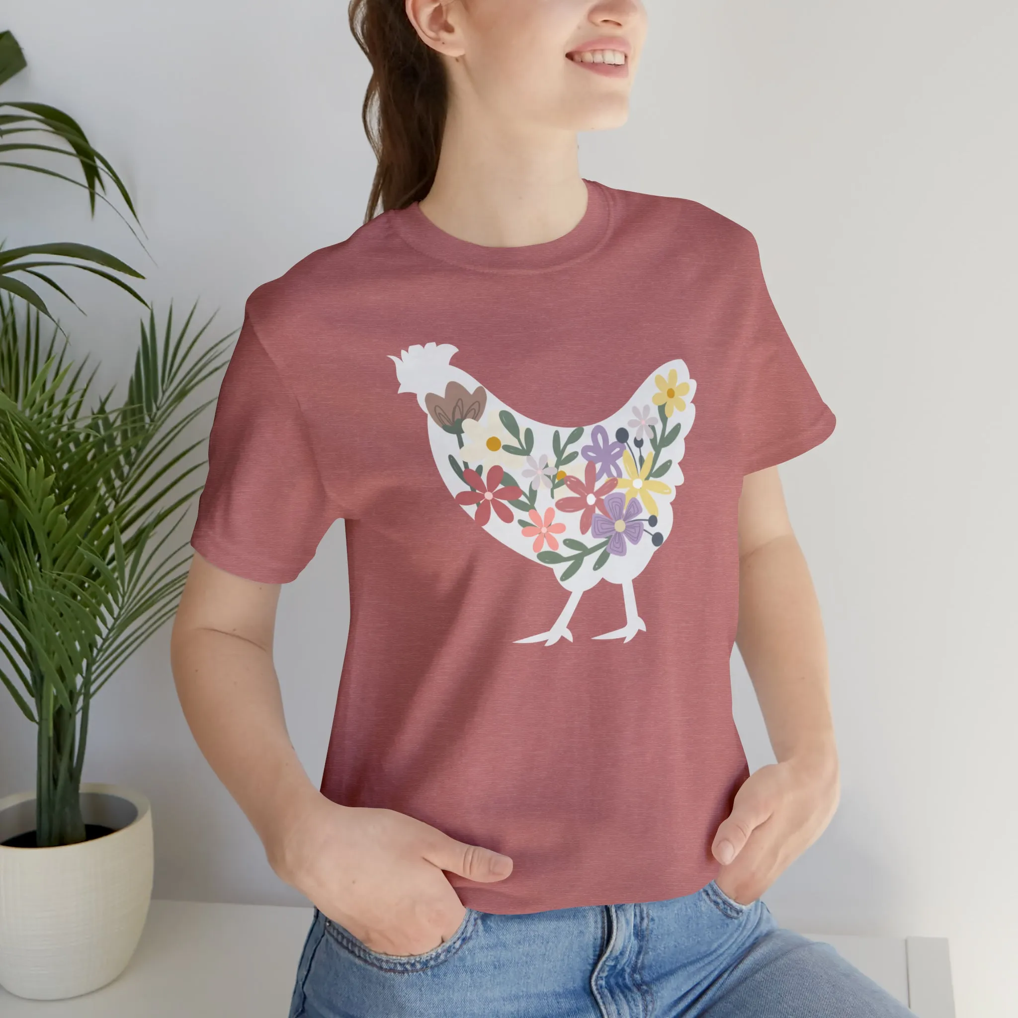 Colorful Floral Chicken Short Sleeve Tee
