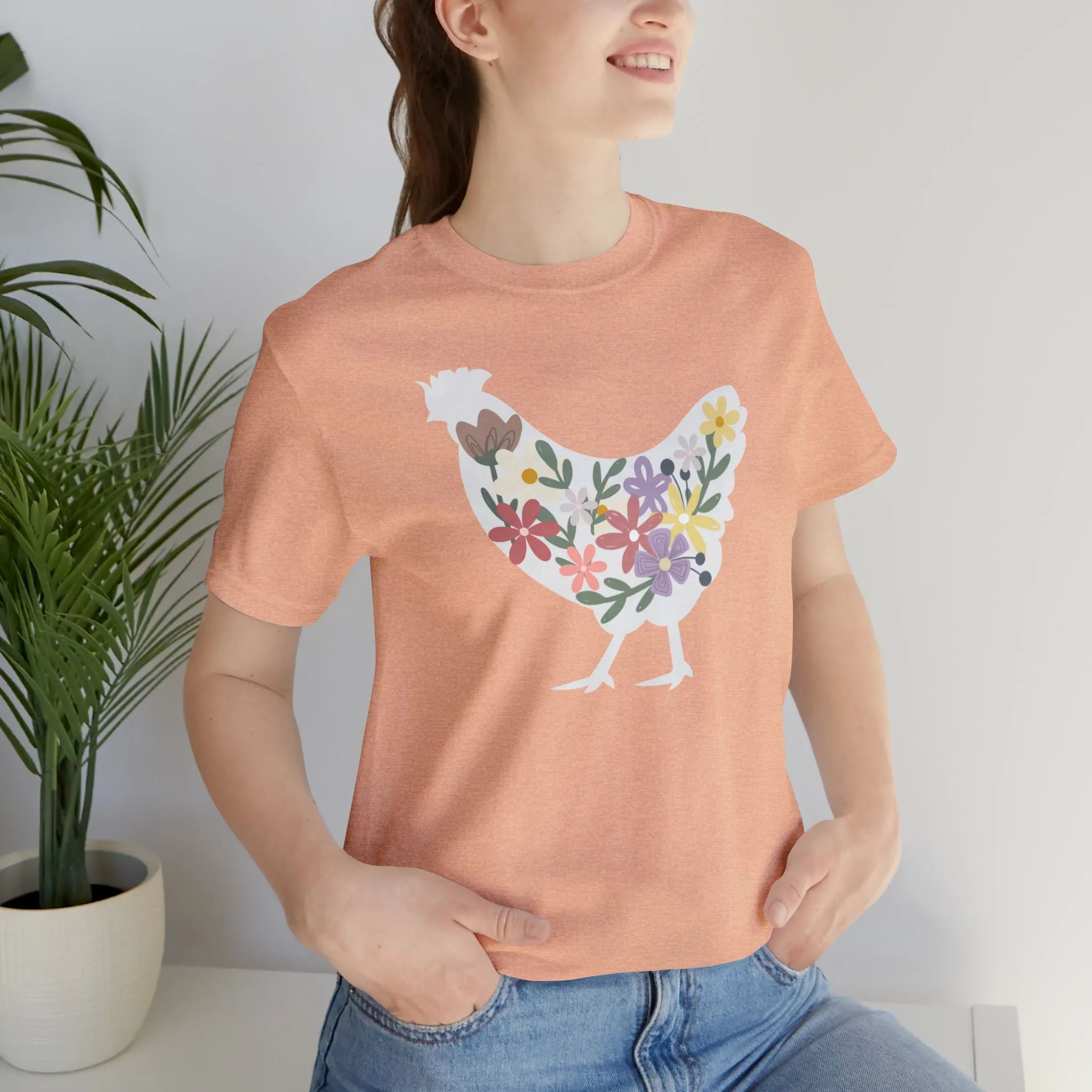 Colorful Floral Chicken Short Sleeve Tee
