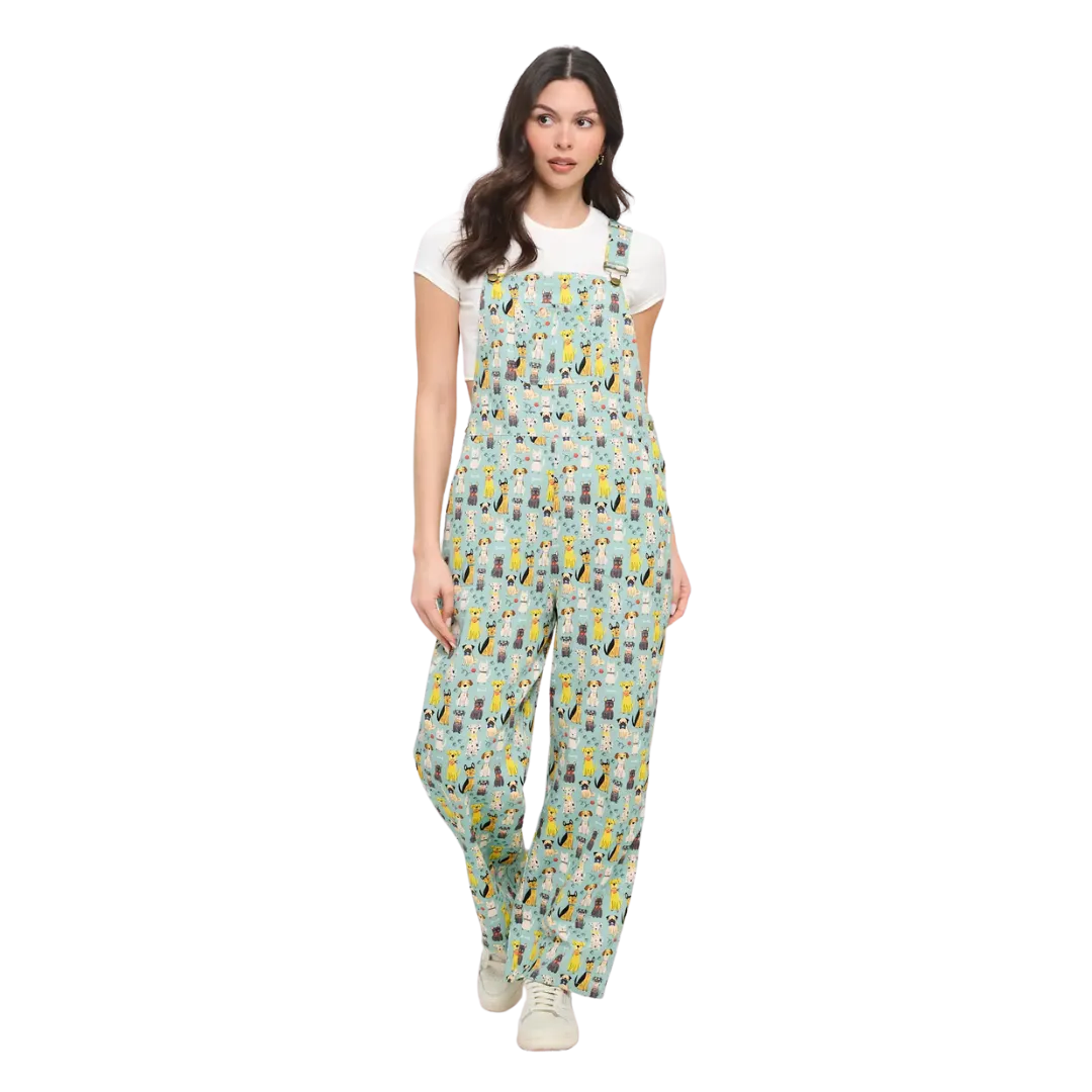 Colorful Multi Dog Print Overalls