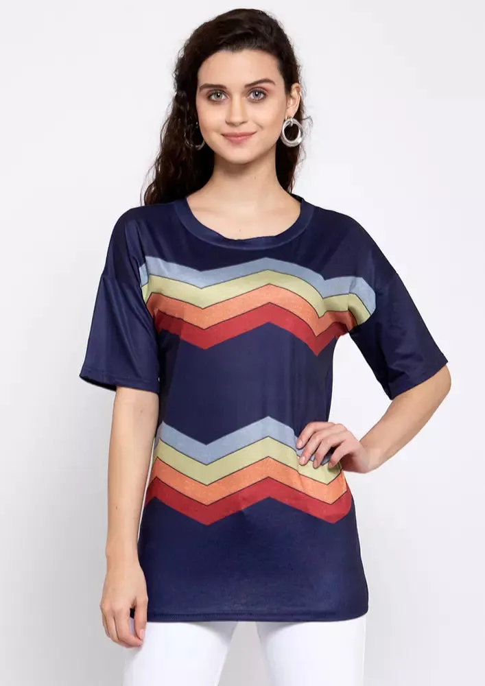 Colorful Wave Stripe Short Sleeve Tees