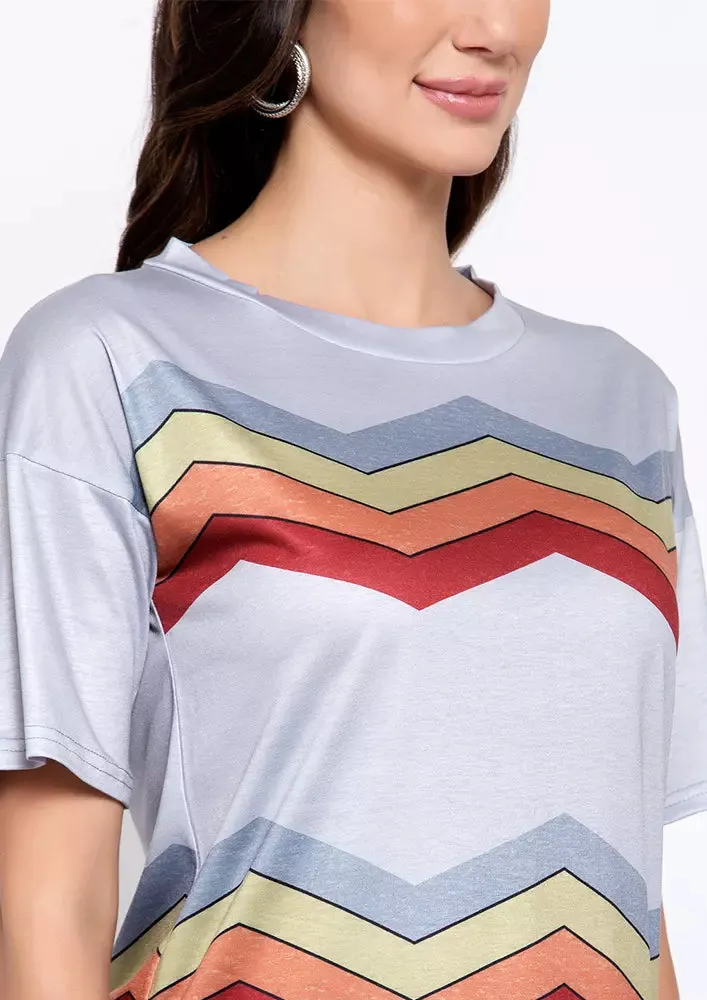 Colorful Wave Stripe Short Sleeve Tees