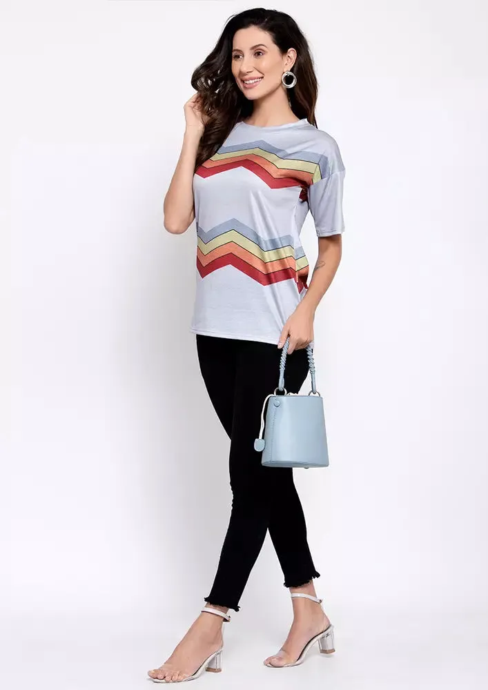 Colorful Wave Stripe Short Sleeve Tees