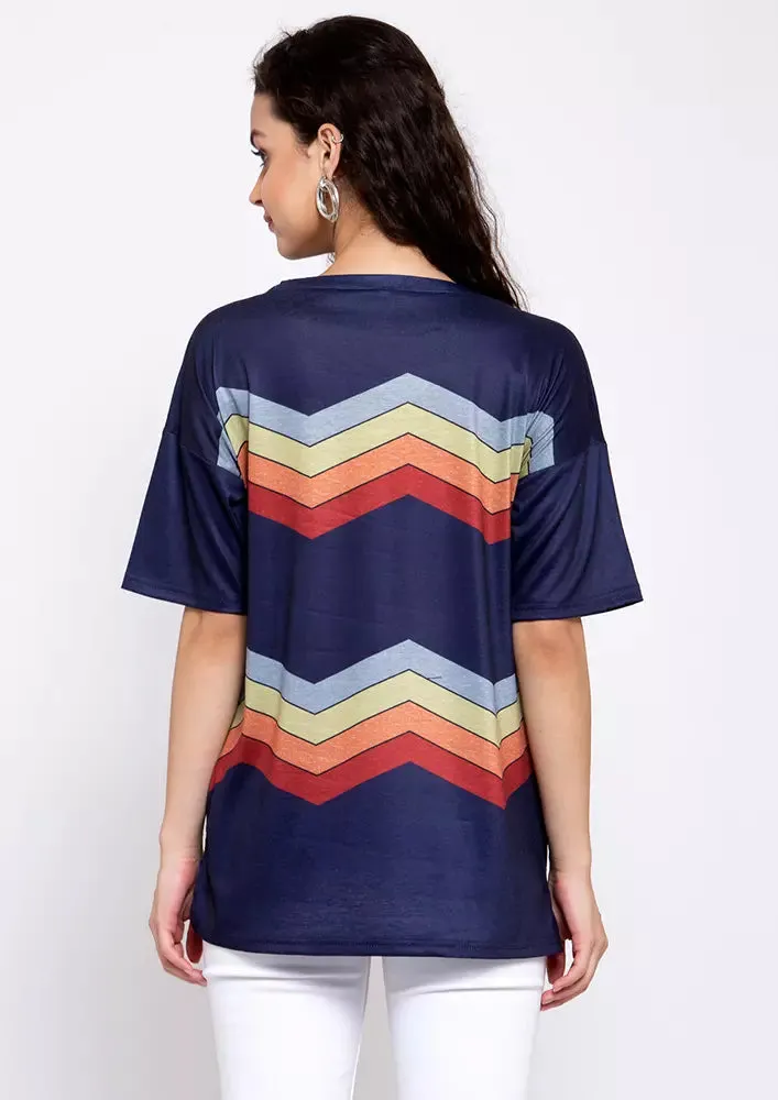 Colorful Wave Stripe Short Sleeve Tees