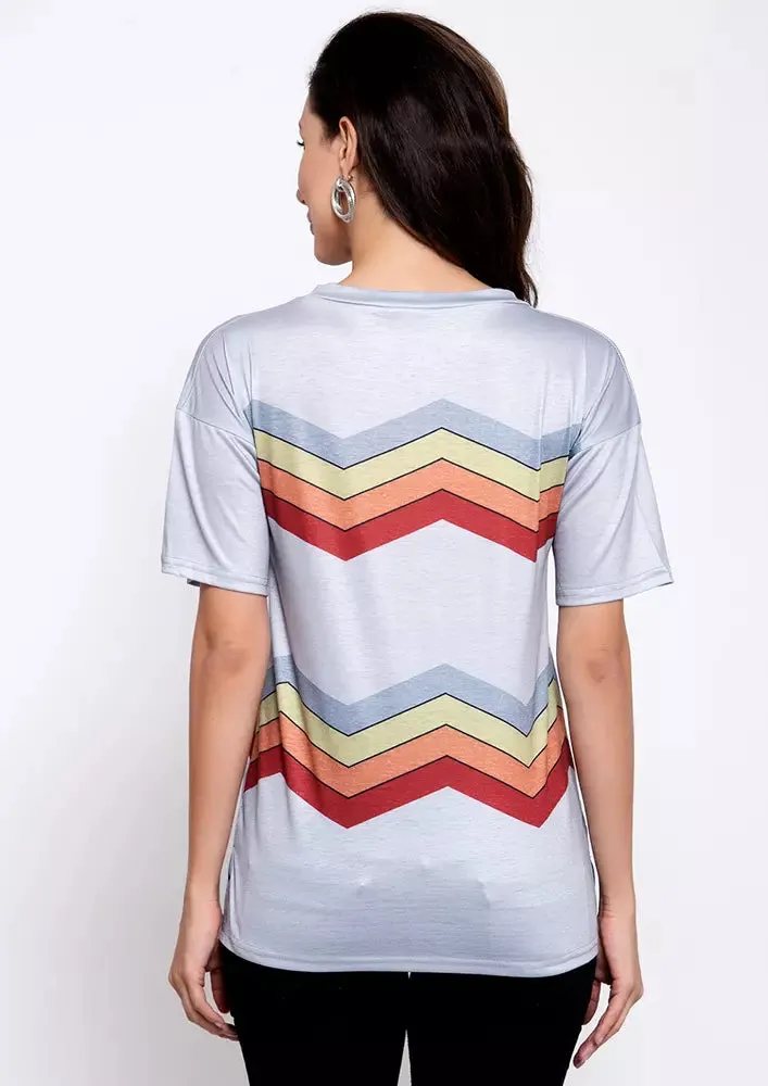Colorful Wave Stripe Short Sleeve Tees