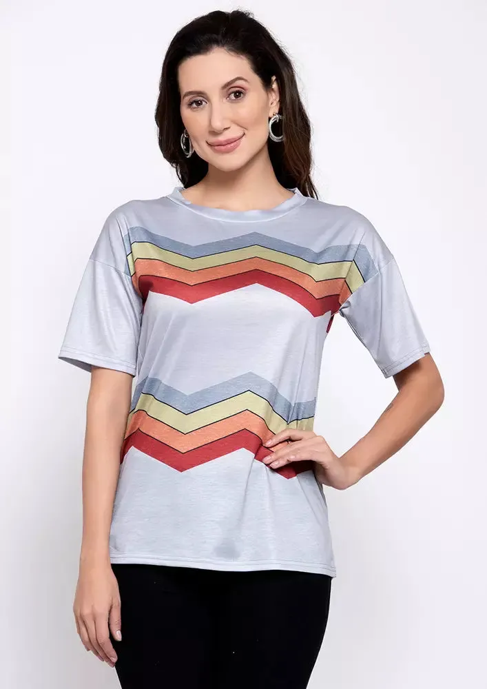 Colorful Wave Stripe Short Sleeve Tees