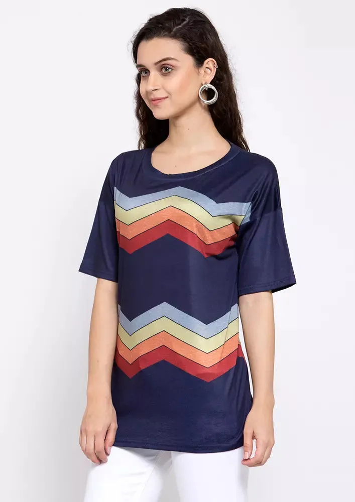 Colorful Wave Stripe Short Sleeve Tees