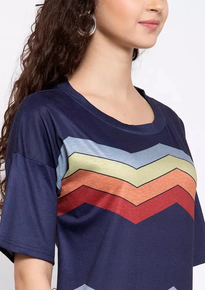 Colorful Wave Stripe Short Sleeve Tees