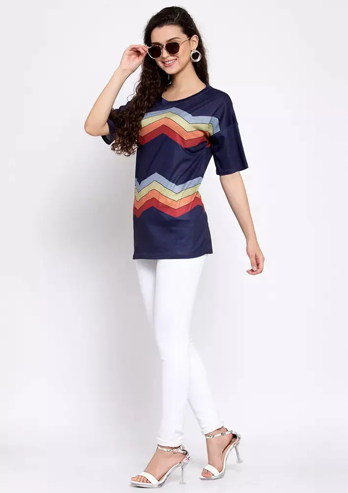 Colorful Wave Stripe Short Sleeve Tees