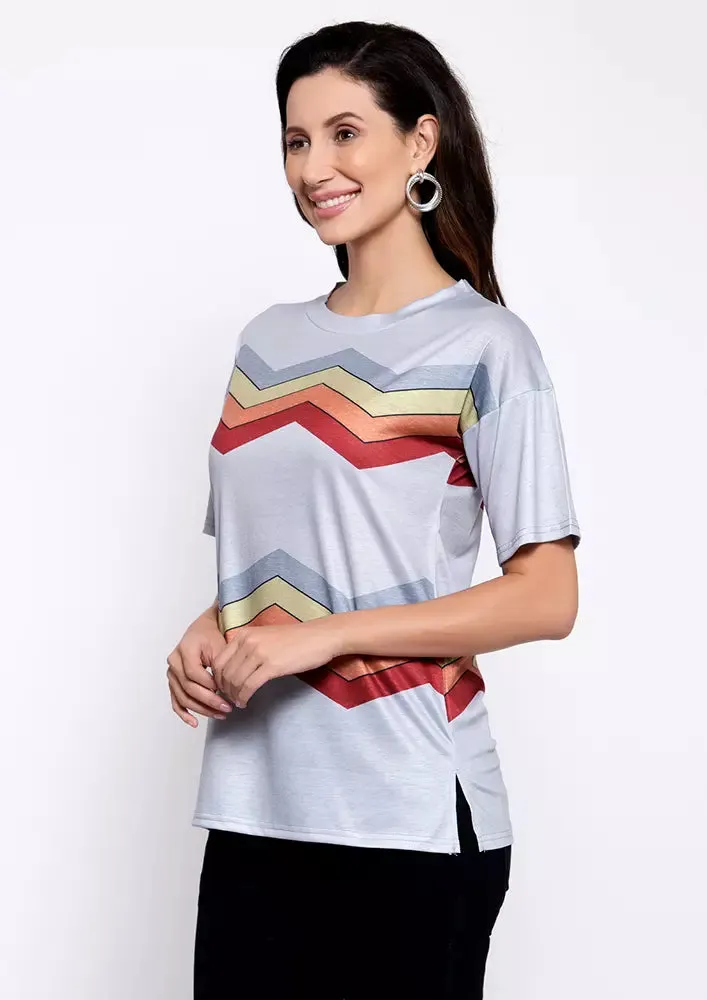 Colorful Wave Stripe Short Sleeve Tees