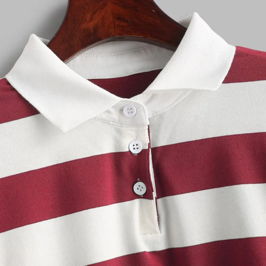 Colors Striped Long Sleeve Collar Cropped Shirt