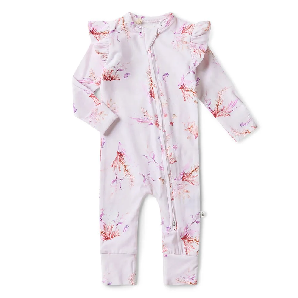 Coral Organic Snugglesuit Convertible Romper with Frill