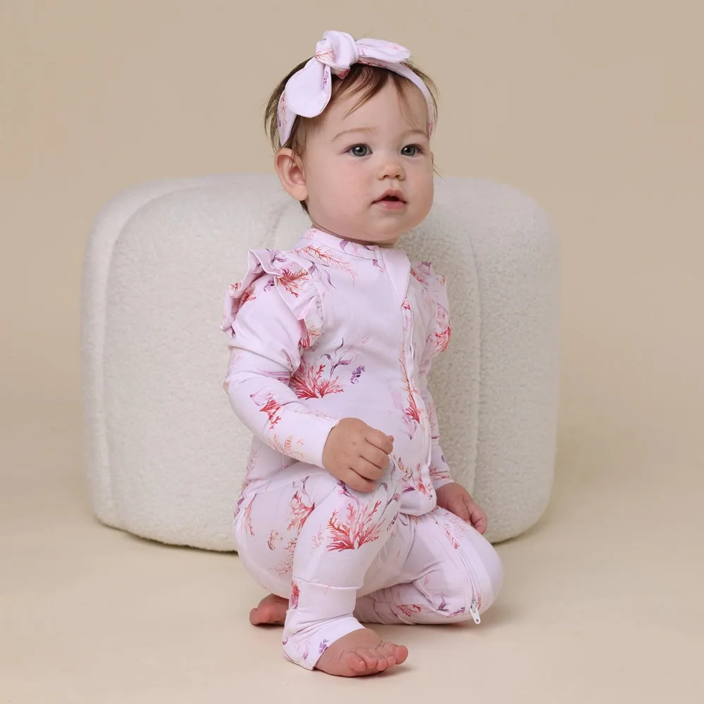 Coral Organic Snugglesuit Convertible Romper with Frill