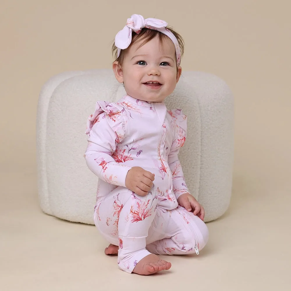 Coral Organic Snugglesuit Convertible Romper with Frill