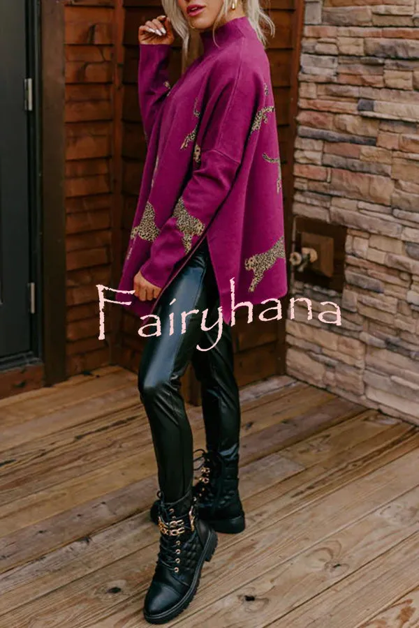 Cozy and Kind Leopard Slit Relaxed Sweatshirt