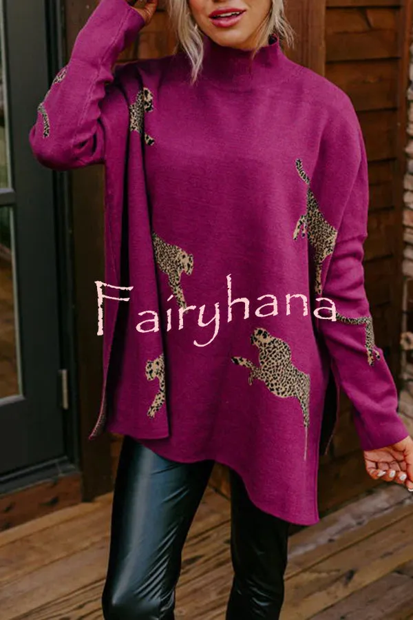 Cozy and Kind Leopard Slit Relaxed Sweatshirt