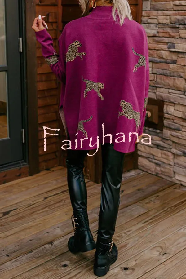 Cozy and Kind Leopard Slit Relaxed Sweatshirt