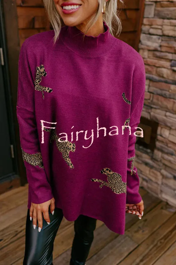 Cozy and Kind Leopard Slit Relaxed Sweatshirt