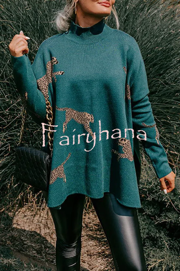 Cozy and Kind Leopard Slit Relaxed Sweatshirt