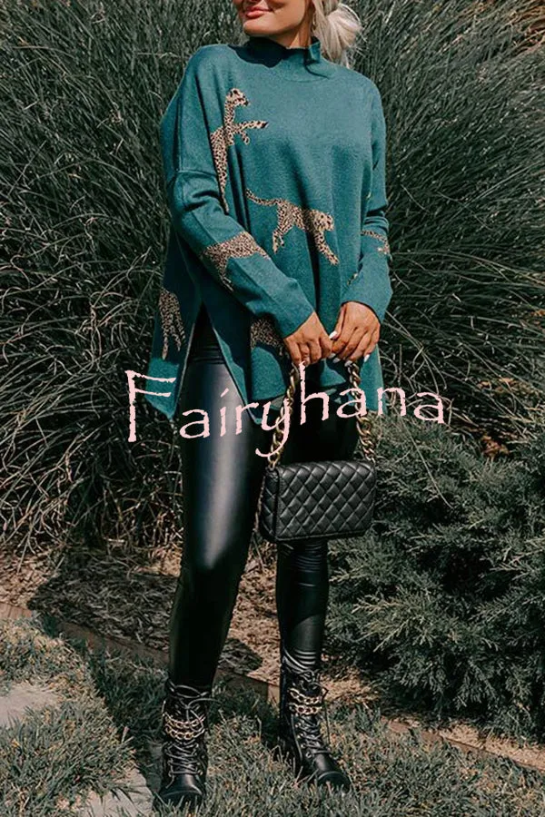 Cozy and Kind Leopard Slit Relaxed Sweatshirt