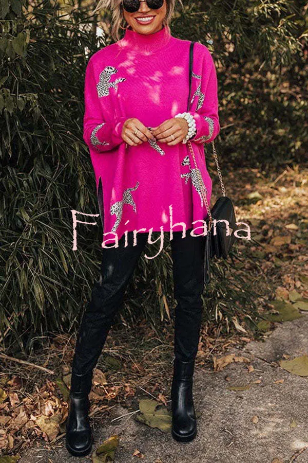 Cozy and Kind Leopard Slit Relaxed Sweatshirt