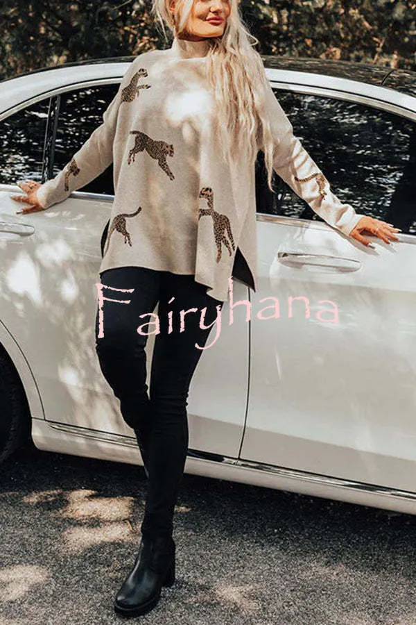 Cozy and Kind Leopard Slit Relaxed Sweatshirt