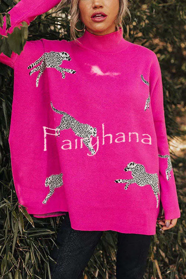 Cozy and Kind Leopard Slit Relaxed Sweatshirt