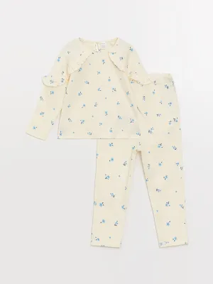 Crew Neck Long Sleeve Patterned Baby Girl Blouse and Tights Set of 2