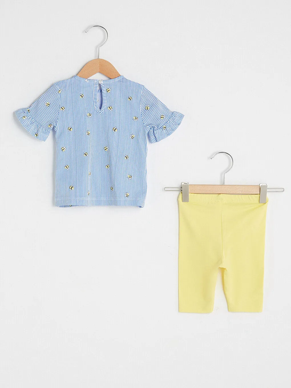 Crew Neck Short Sleeve Patterned Cotton Baby Girl T-Shirt and Tights Set of 2