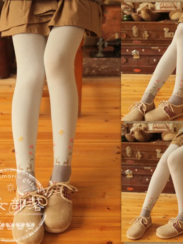 deer and flowers tights